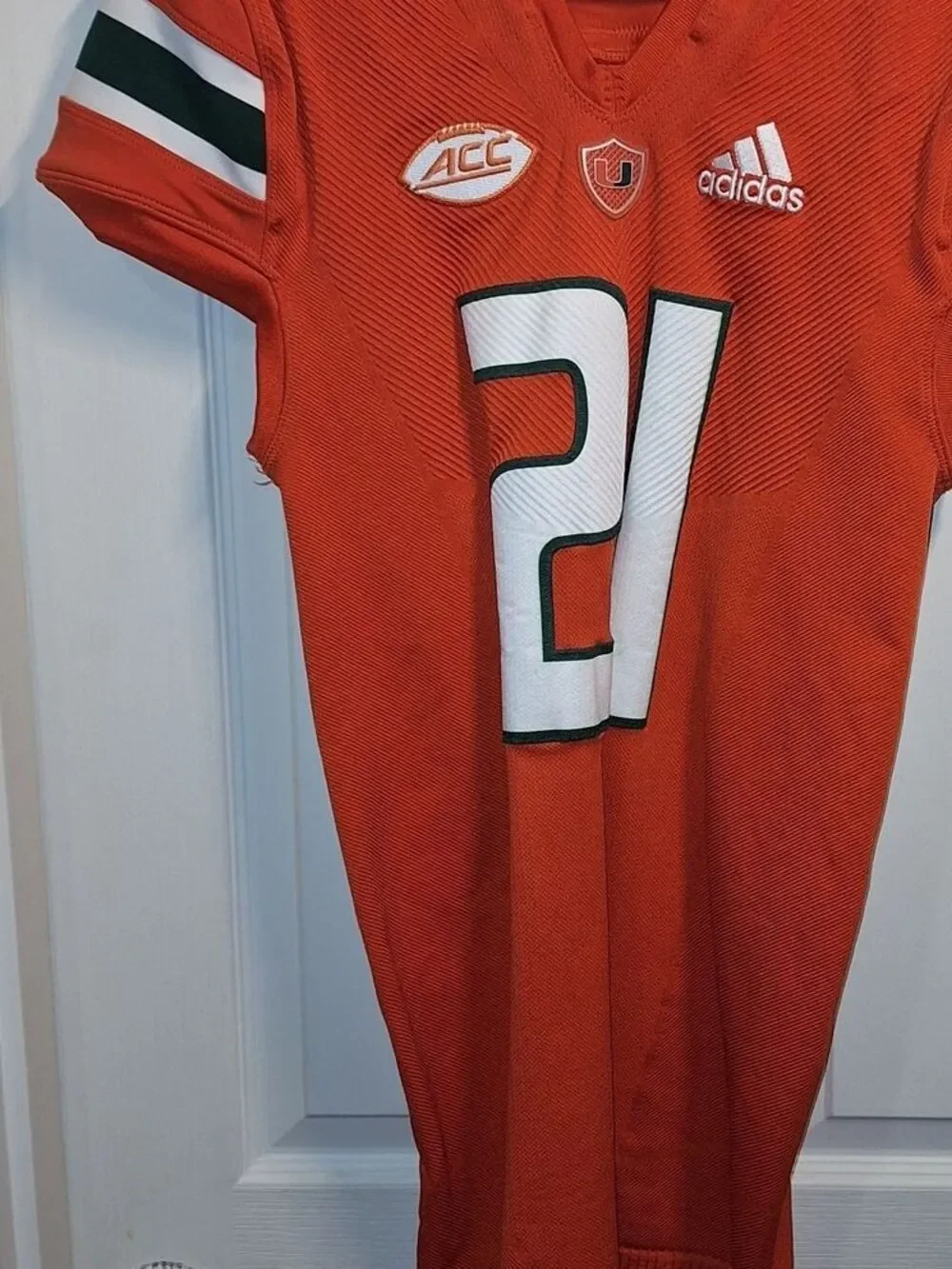 Addidas Hurricanes Orange Football Jersey with White & Green Accents #21 2XL